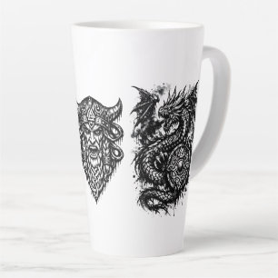 Caneca De Café Latte Viking, Dragão & Donzela do Escudo – Tinta Mítica 