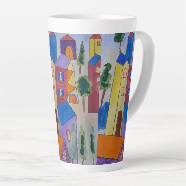 Caneca De Café Latte Vila abstrato de Verão (Ângulo direito)