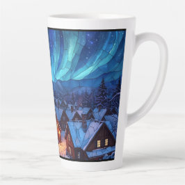 Caneca De Café Latte Vila de Inverno em Vidro Colorido Panorâmico