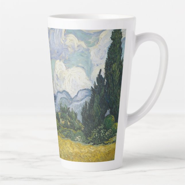 Caneca De Café Latte Vincent van Gogh - Campo de trigo com CyPrensas (Direita)