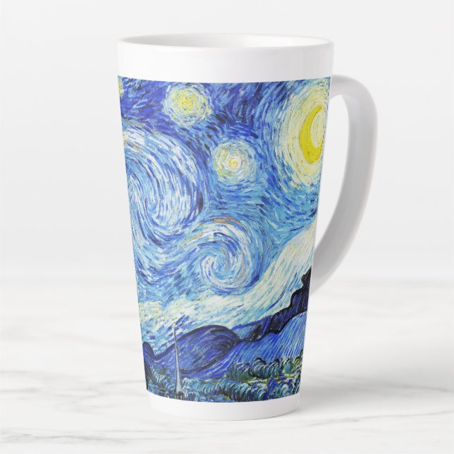 Caneca De Café Latte Vincent Van Gogh, pintura A Noite Estrelada (Ângulo direito)