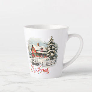 Caneca De Café Latte Vintage aconchegante cena de Natal na pequena faze
