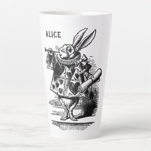 Caneca De Café Latte Vintage Alice no País das Maravilhas Coelho Branco