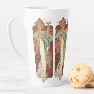Caneca De Café Latte Vintage Art Nouveau por Mucha, Partido do Champanh
