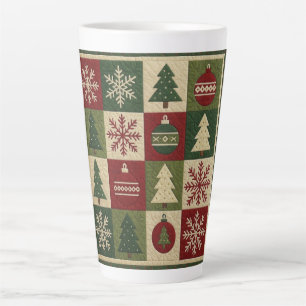 Caneca De Café Latte Vintage, aspecto de colcha patchwork rústico Natal