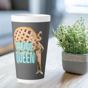 Caneca De Café Latte Vintage Baking Queen na Cinza