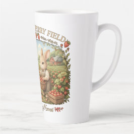 Caneca De Café Latte Vintage Bunny Strawberry Field Cottagecore Illustr