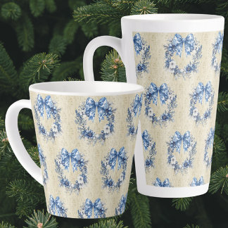 Caneca De Café Latte Vintage Chinoiserie Blue Wreath Holiday Christmas