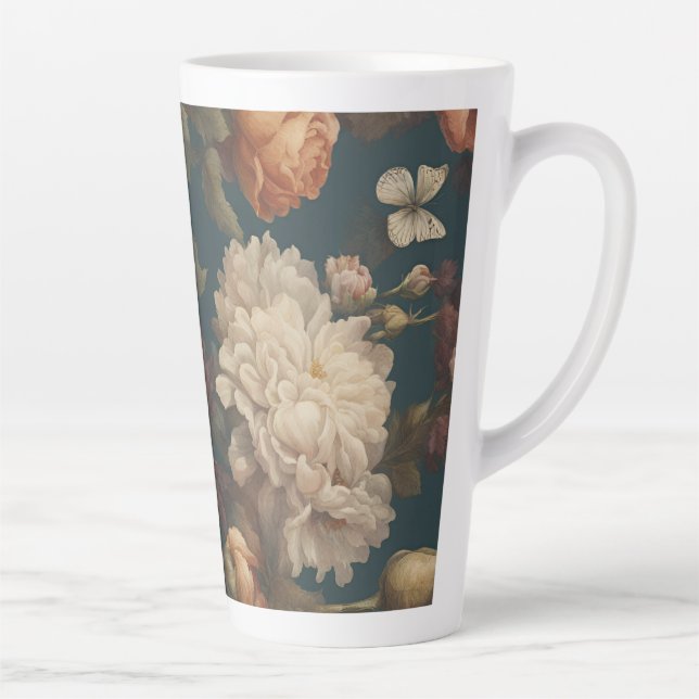 Caneca De Café Latte Vintage flor grande (Direita)