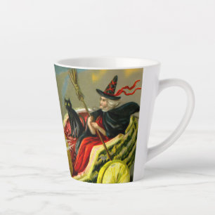 Caneca De Café Latte Vintage Halloween Black Cat and Witness