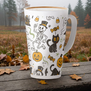 Caneca De Café Latte Vintage Halloween Retro Esqueleto Bruxa Abóbora Te