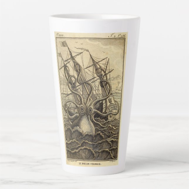 Caneca De Café Latte Vintage Kraken Impressão (Frente)