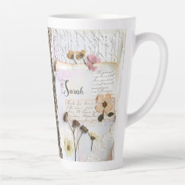 Caneca De Café Latte Vintage Lace Pressed Flower Shabby Chic