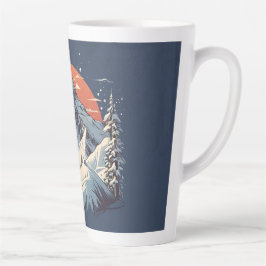 Caneca De Café Latte Vintage Mountain Pine Skiing Laranja Sunset
