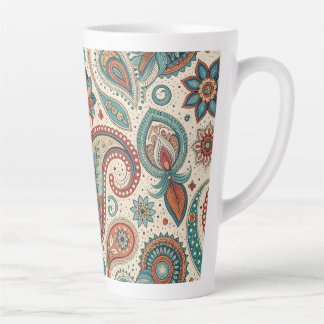 Caneca De Café Latte Vintage Paisley em Red Teal Cream