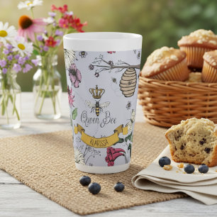 Caneca De Café Latte Vintage Purple Queen Bee Royal Dourada Crown & Scr