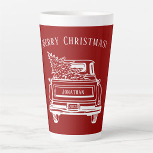 Caneca De Café Latte Vintage Red White Truck Feliz Nome de Natal