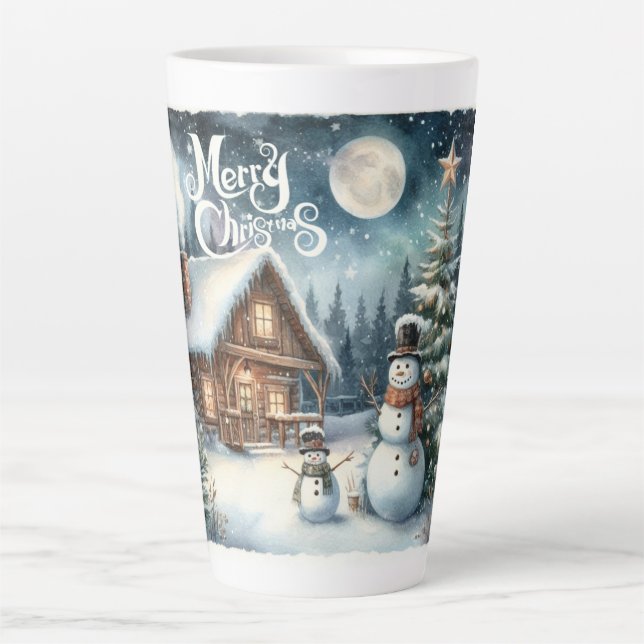 Caneca De Café Latte Vintage/Rustic/Snowman/Natal (Frente)