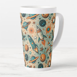Caneca De Café Latte Vintage Spacecraft Rocket ships Pattern - Cosmos(7