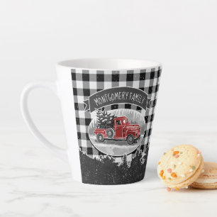 Caneca De Café Latte Vintage Truck Black Buffalo Xadrez Monogramas S