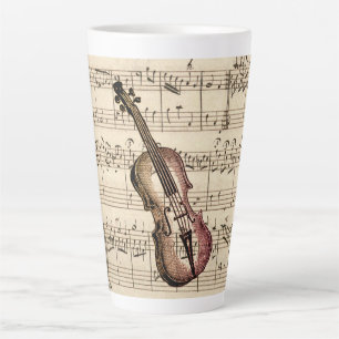 Caneca De Café Latte Vintage Violin and Sheet Music