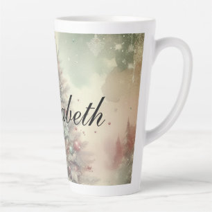 Caneca De Café Latte Vintage Watercolor Árvore de Natal e Ornamentos