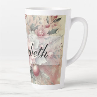 Caneca De Café Latte Vintage Watercolor Christmas Floral and Ornaments
