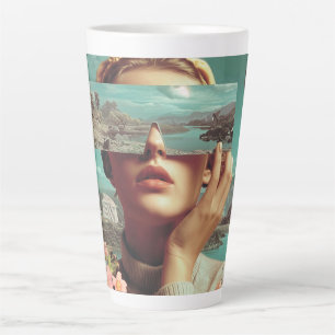 Caneca De Café Latte Visão de Paisagem Surreal, retrato feminino Surrea