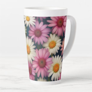 Caneca De Café Latte Visitas Rosa e Brancas - Caneca Latte