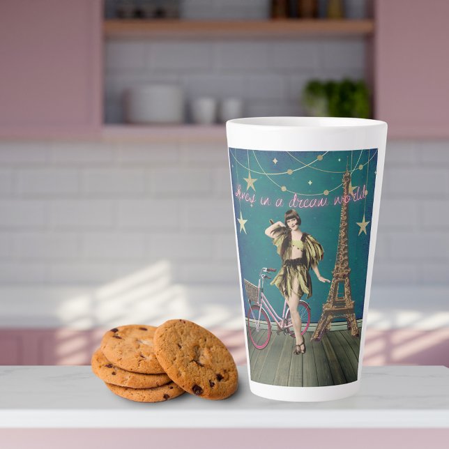 Caneca De Café Latte Vive em um mundo de sonhos Arte Alterada Engraçado (Criador carregado)
