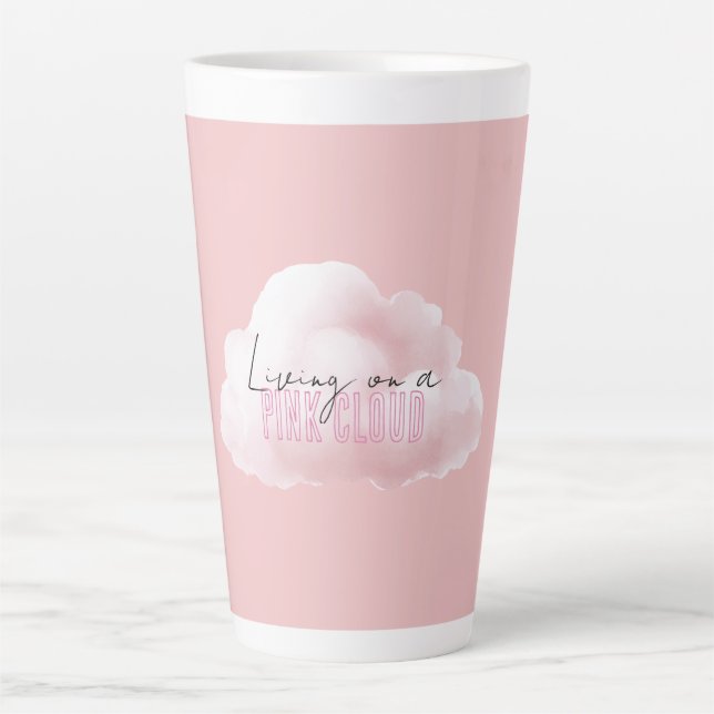 Caneca De Café Latte Vivendo Em Uma Nuvem Rosa (Frente)