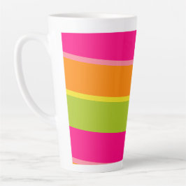 Caneca De Café Latte Vívido, Gasto Rosa Quente, Verde, Laranja e Amarel
