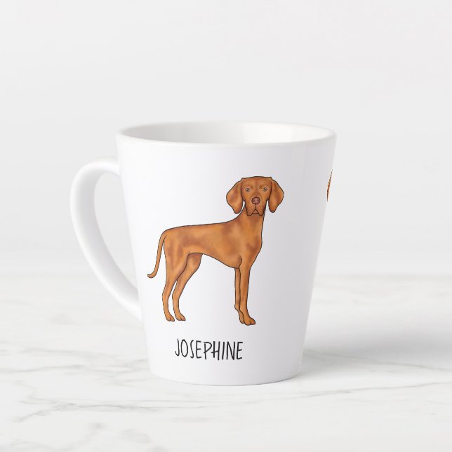 Caneca De Café Latte Vizsla Cachorro De Ponteiro Húngaro Com Nome Perso (Ângulo esquerdo)
