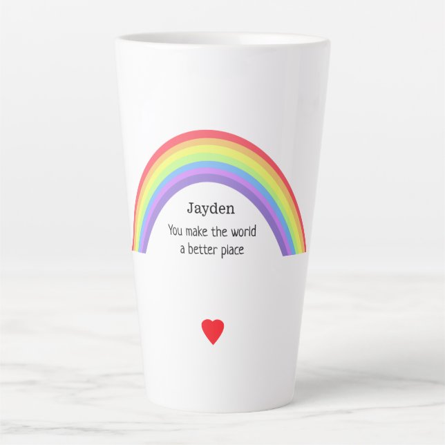 Caneca De Café Latte Você faz o mundo melhor. Arco-íris. Personalizado. (Frente)