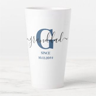 Caneca De Café Latte Vovô Elegante Script Monograma Azul