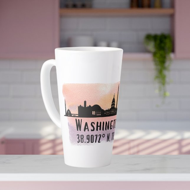 Caneca De Café Latte Washington DC Skyline Latitude e Longitude (Criador carregado)