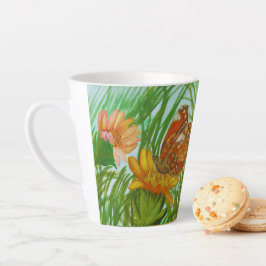 Caneca De Café Latte Watercolor Butterfly flower garden
