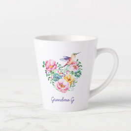 Caneca De Café Latte Watercolor Floral Heart Hummingbird Avô Gift
