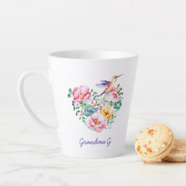 Caneca De Café Latte Watercolor Floral Heart Hummingbird Avô Gift