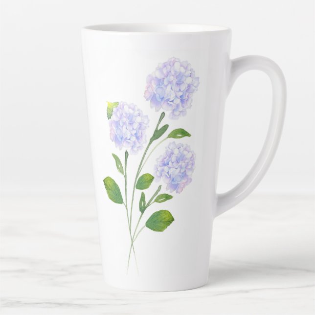 Caneca De Café Latte Watercolor Hydrangea Floral Stems (Direita)
