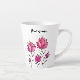 Caneca De Café Latte Watercolor Pink Flowers Girly Name