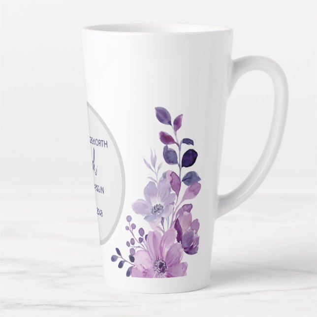 Caneca De Café Latte Watercolor purple flower bouquet (Direita)