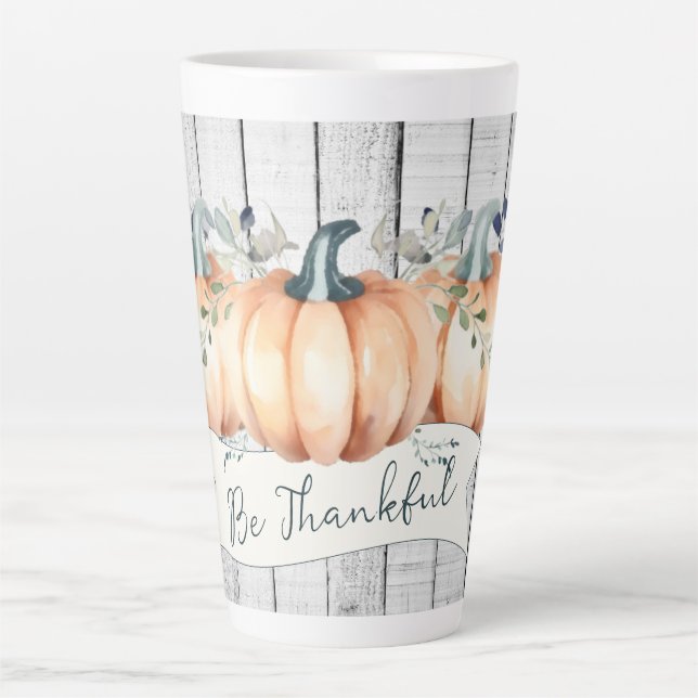 Caneca De Café Latte Watercolor Rustic Pumpkins (Frente)