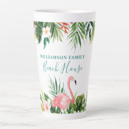 Caneca De Café Latte Watercolor Tropical Floral Beach House Teal Large