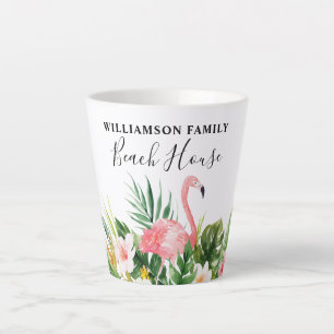 Caneca De Café Latte Watercolor Tropical Floral Family Beach House