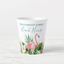 Caneca De Café Latte Watercolor Tropical Floral Family Beach House Teal