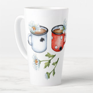 Caneca De Café Latte Watercolor two mug & flower illustration
