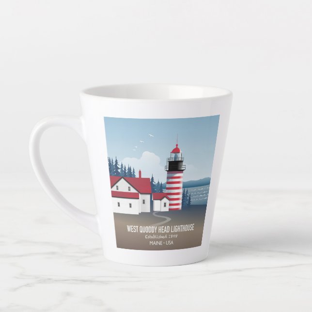 Caneca De Café Latte West Quoddy Head Lighthouse (Esquerda)