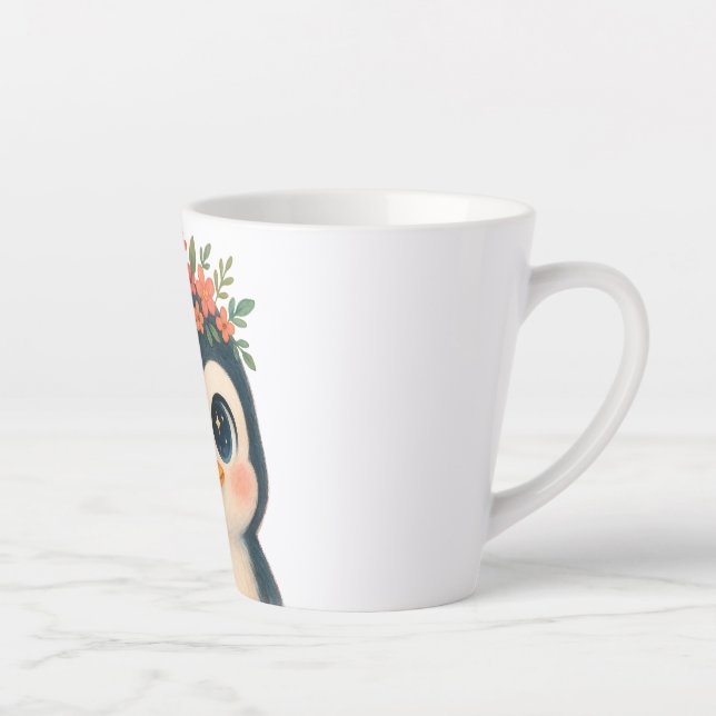 Caneca De Café Latte Whimsical Bloom Penguin (Direita)