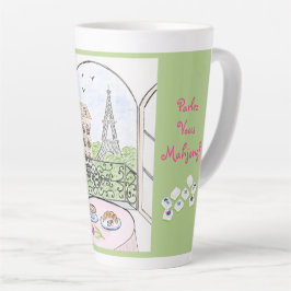 Caneca De Café Latte Whimsical Paris and Eiffel Tower MAHJONG
